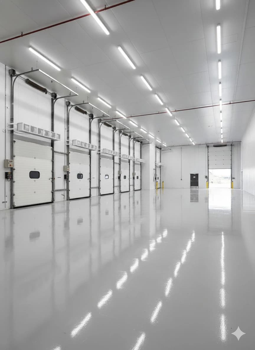 Conjunto de cortinas de ar instalado sobre portas de docas industriais