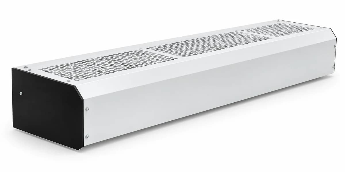 Render aprovado da TEC AURA branca, com frente lisa, laterais pretas e grade superior