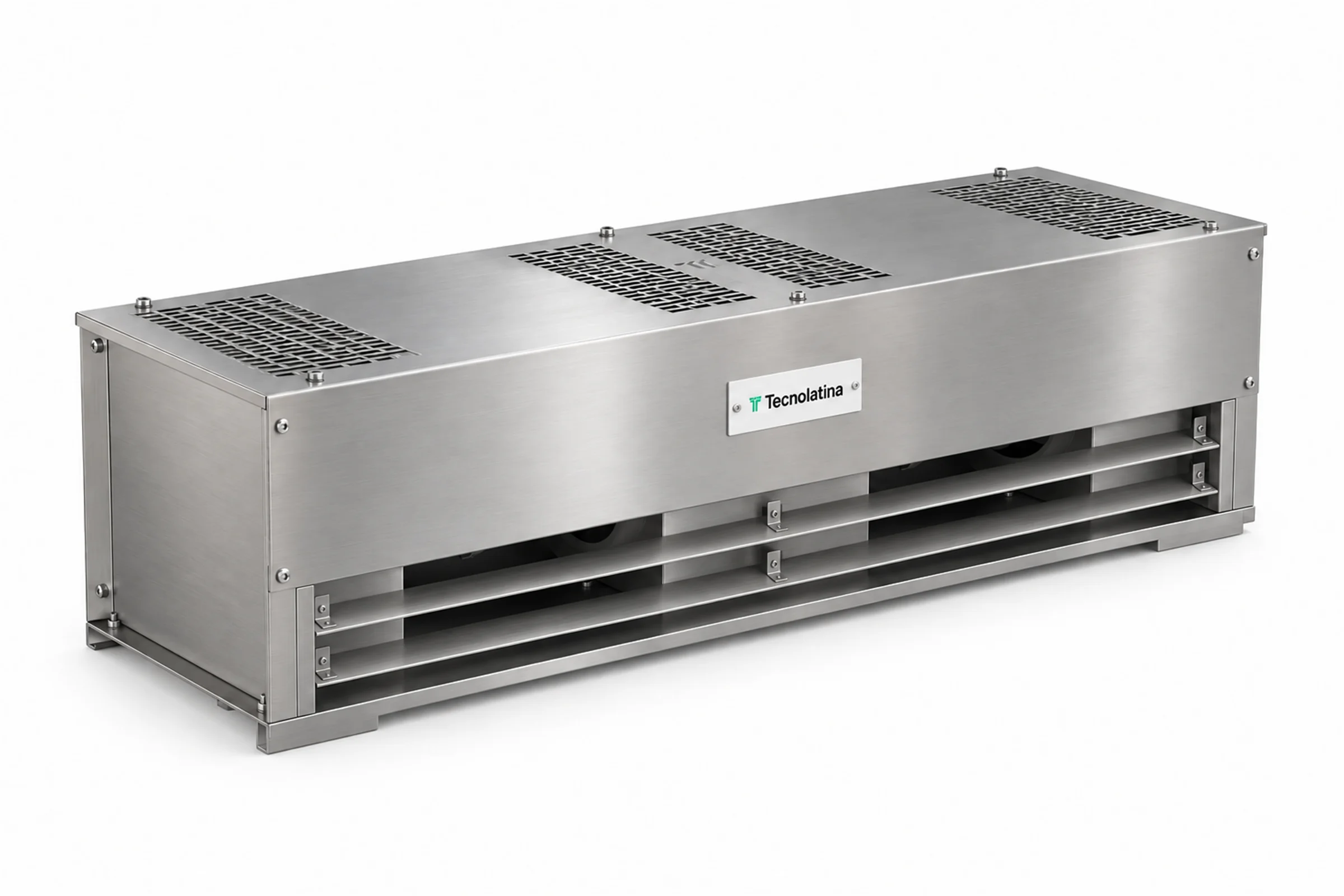 Cortina de ar TI 8000 em aço inox renderizada a partir do modelo CAD
