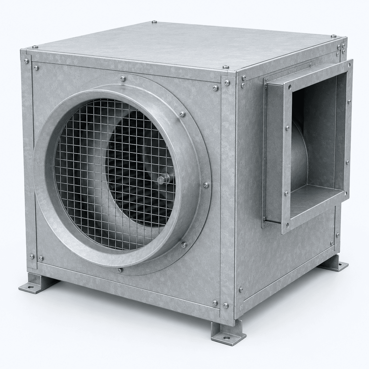 Render ilustrativo de caixas e gabinetes de ventilação; configuração a confirmar