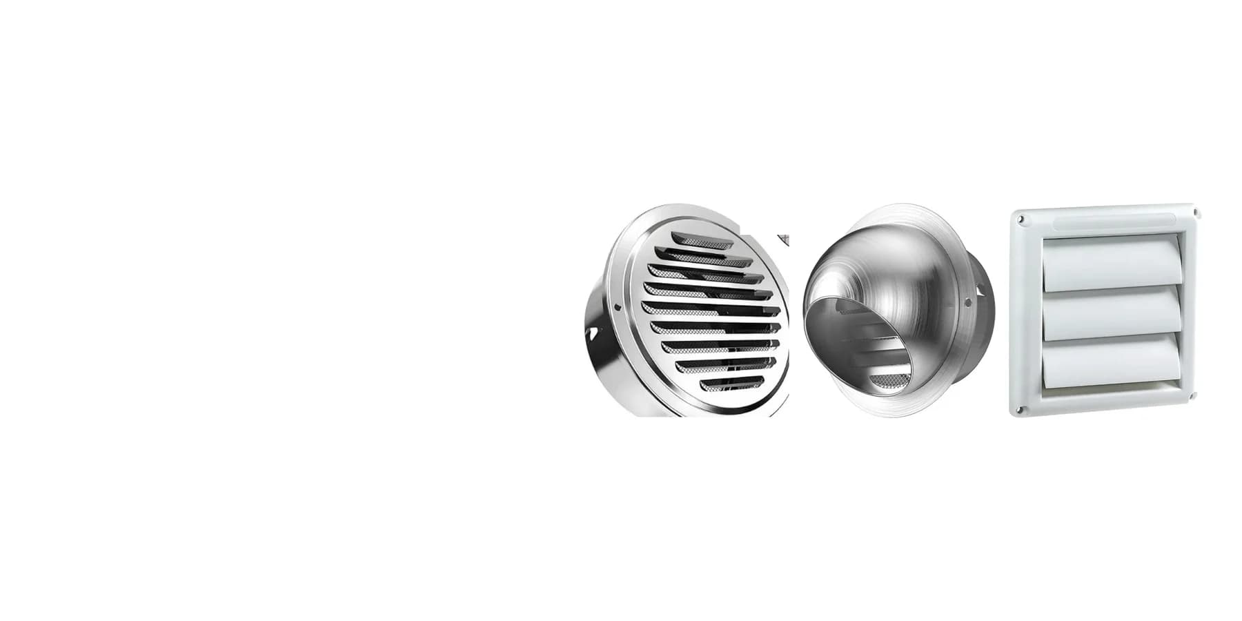 Grelhas de ventilação em aço inox aberta e fechada e grelha quadrada branca