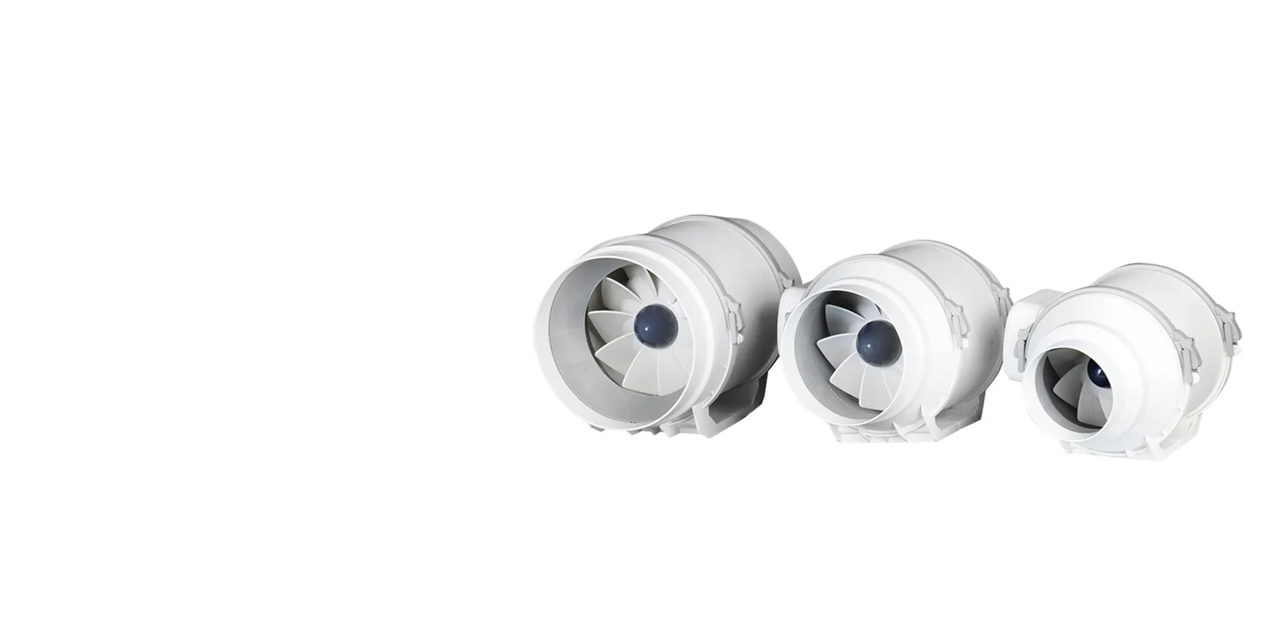 Exaustores inline TC100, TC150 e TC200 lado a lado