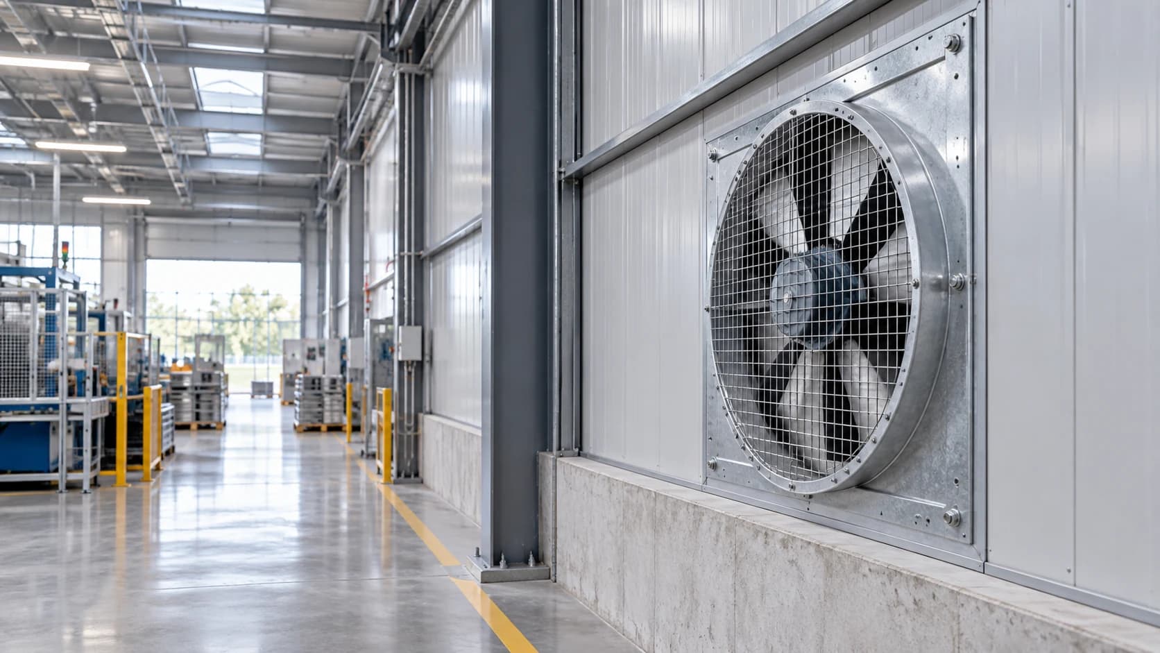 Ventiladores axiais industriais instalados em ambiente de produção