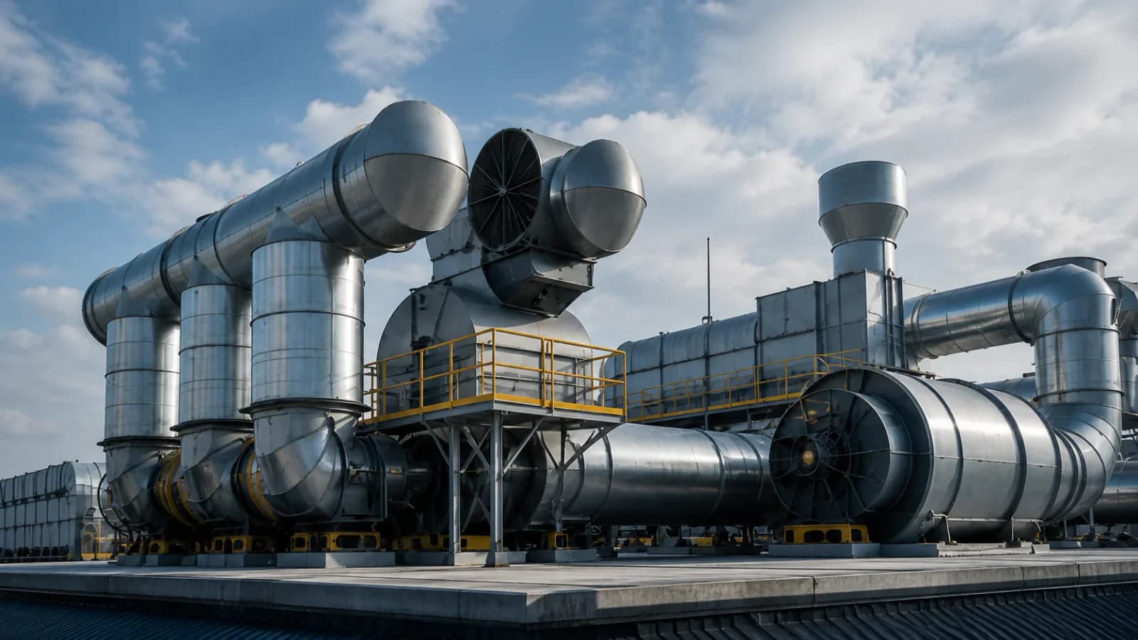Sistema de ventilação industrial com rede de dutos metálicos